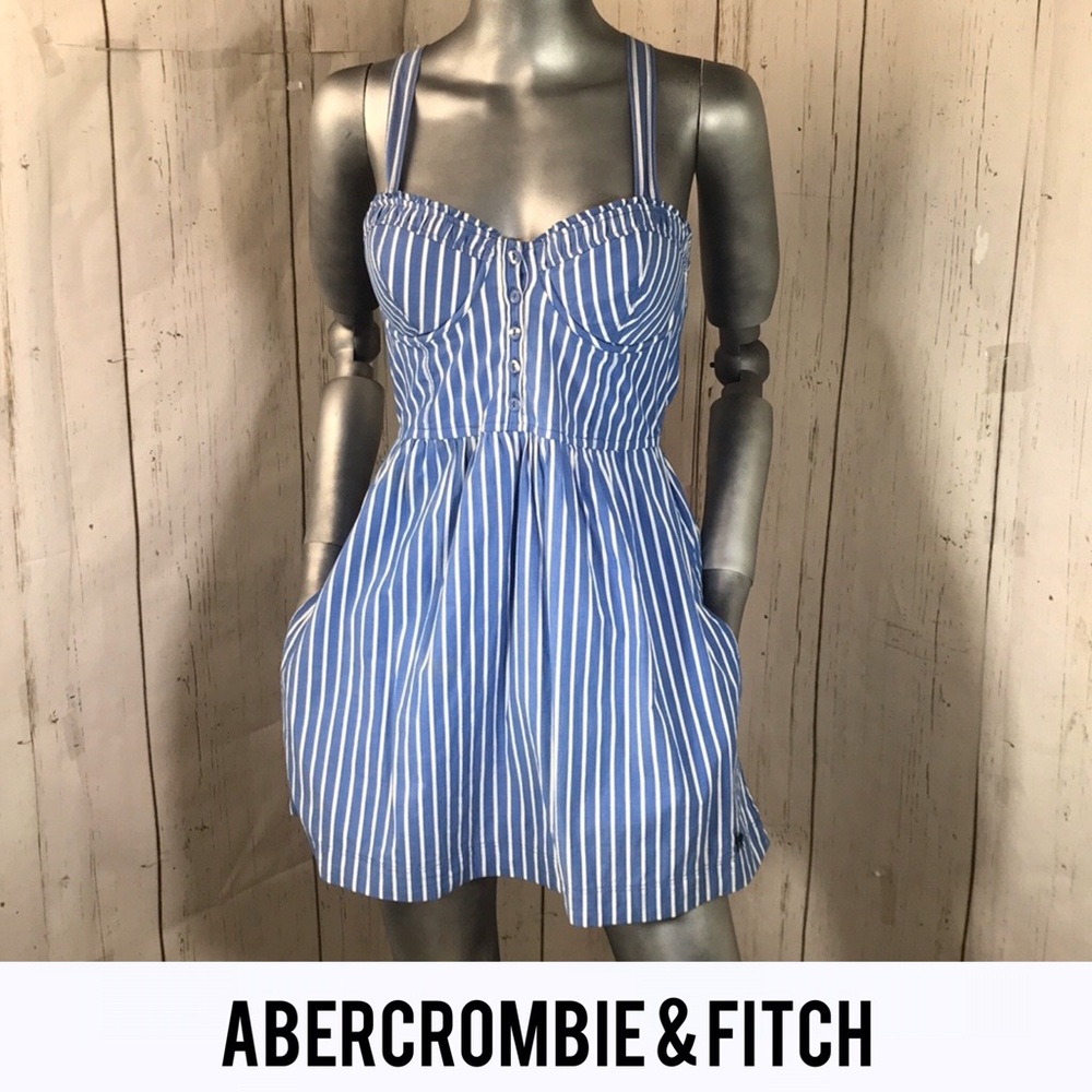 A&F Blue Pinstriped Bustier Summer Sun Dress - Picture 1 of 8